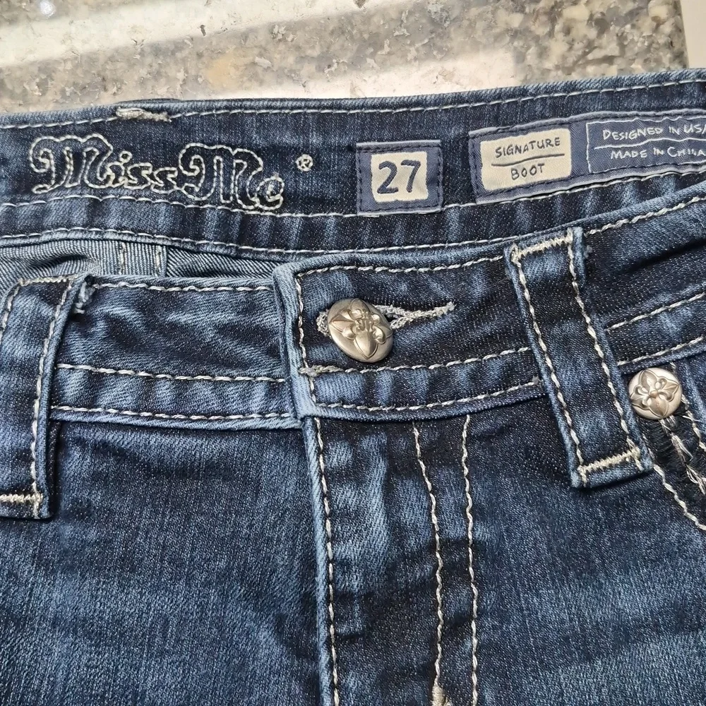 Miss Me Dark Blue Jeans with Black & Silver Accents - Picture 4 of 8